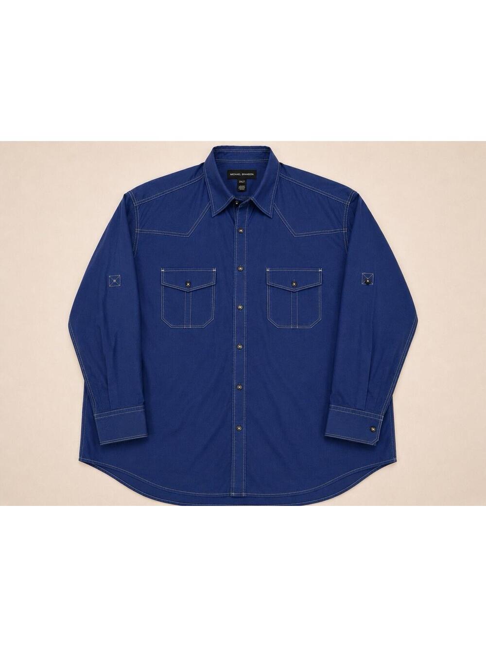 Michael Brandon Western Pearl Snap Shirt 2XLT Blue Contrast Stitch